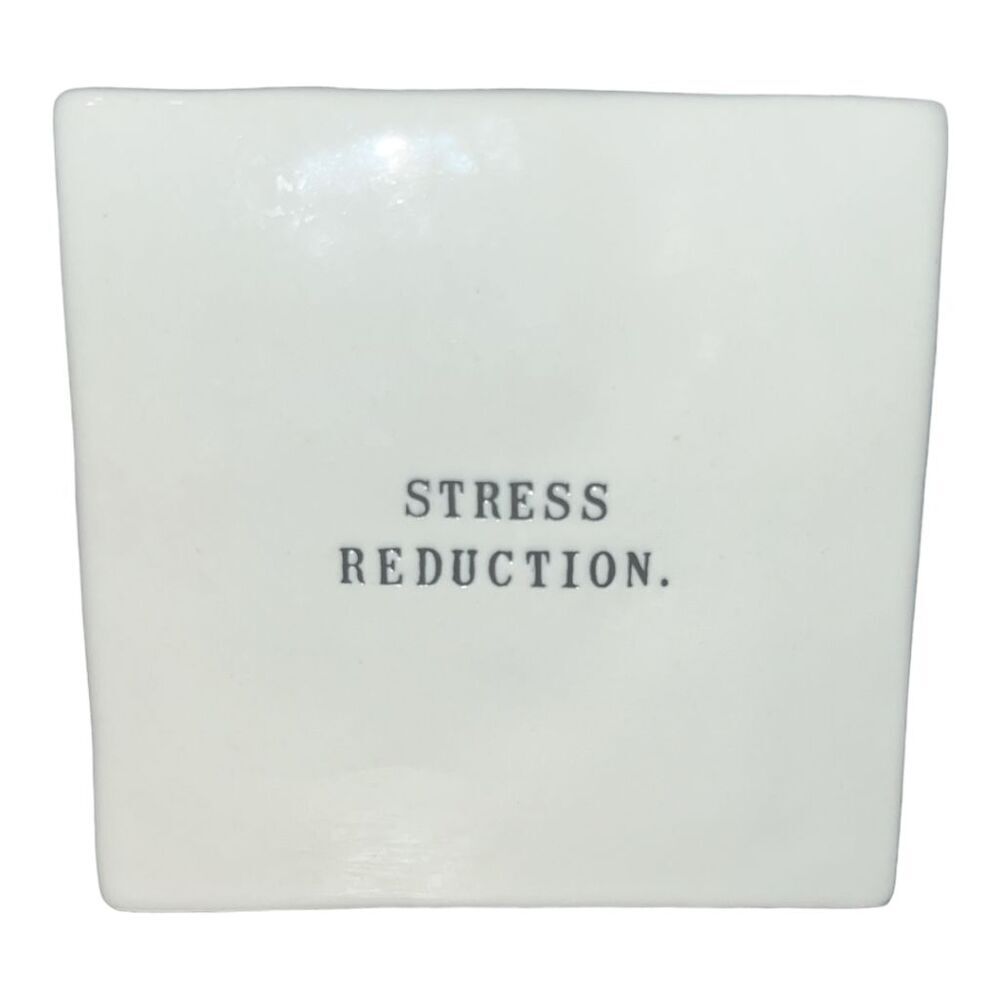 Rae Dunn Farmhouse Desk Plaque, Typeset Print "Bang Head Here", "Stress Reductio